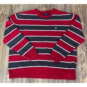 American Eagle Sweater Men's XL Red‎ Brown Striped Long Sleeve